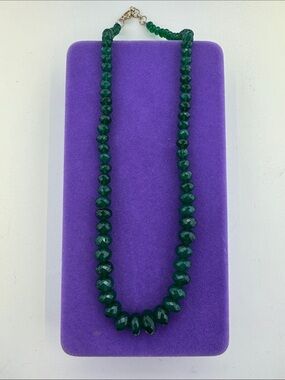 💛 Classic Silver Green Faceted Onyx Bead Necklace